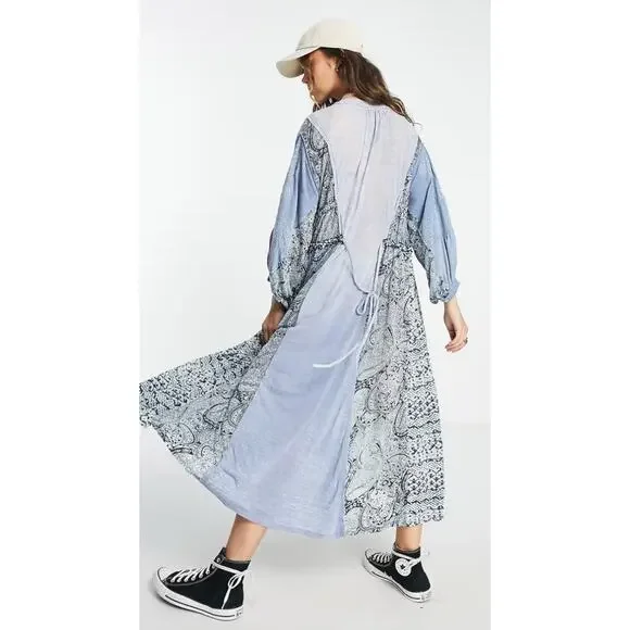 Free People Blue Patchwork Oh my Flowy Dress - Picture 6 of 7